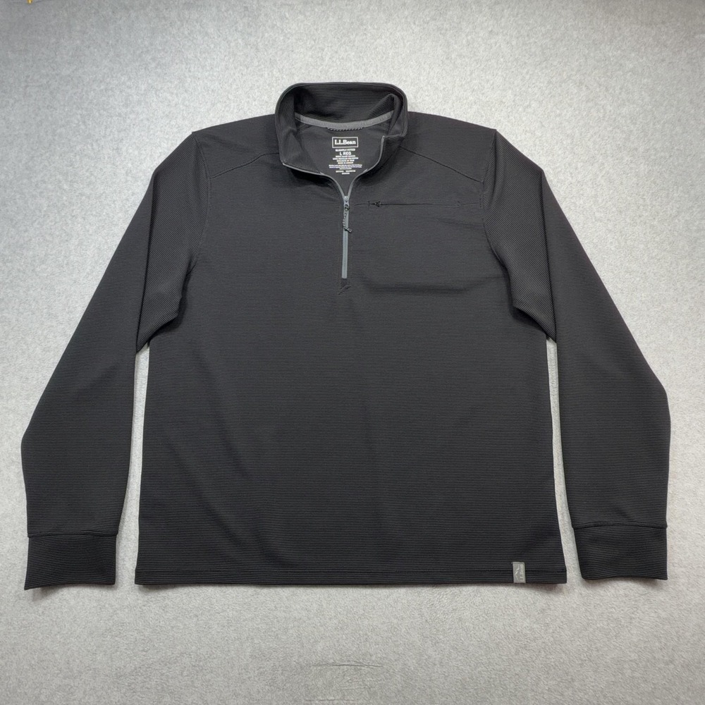 LL Bean Venture Stretch Ottoman Rib Pullover Mens Large Black 1/4 Zip Outdoor